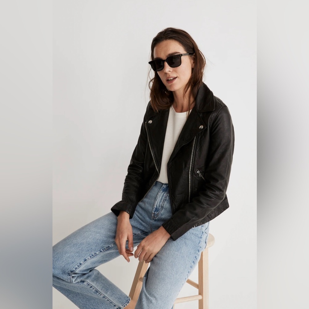 Madewell washed motorcycle jacket medium black